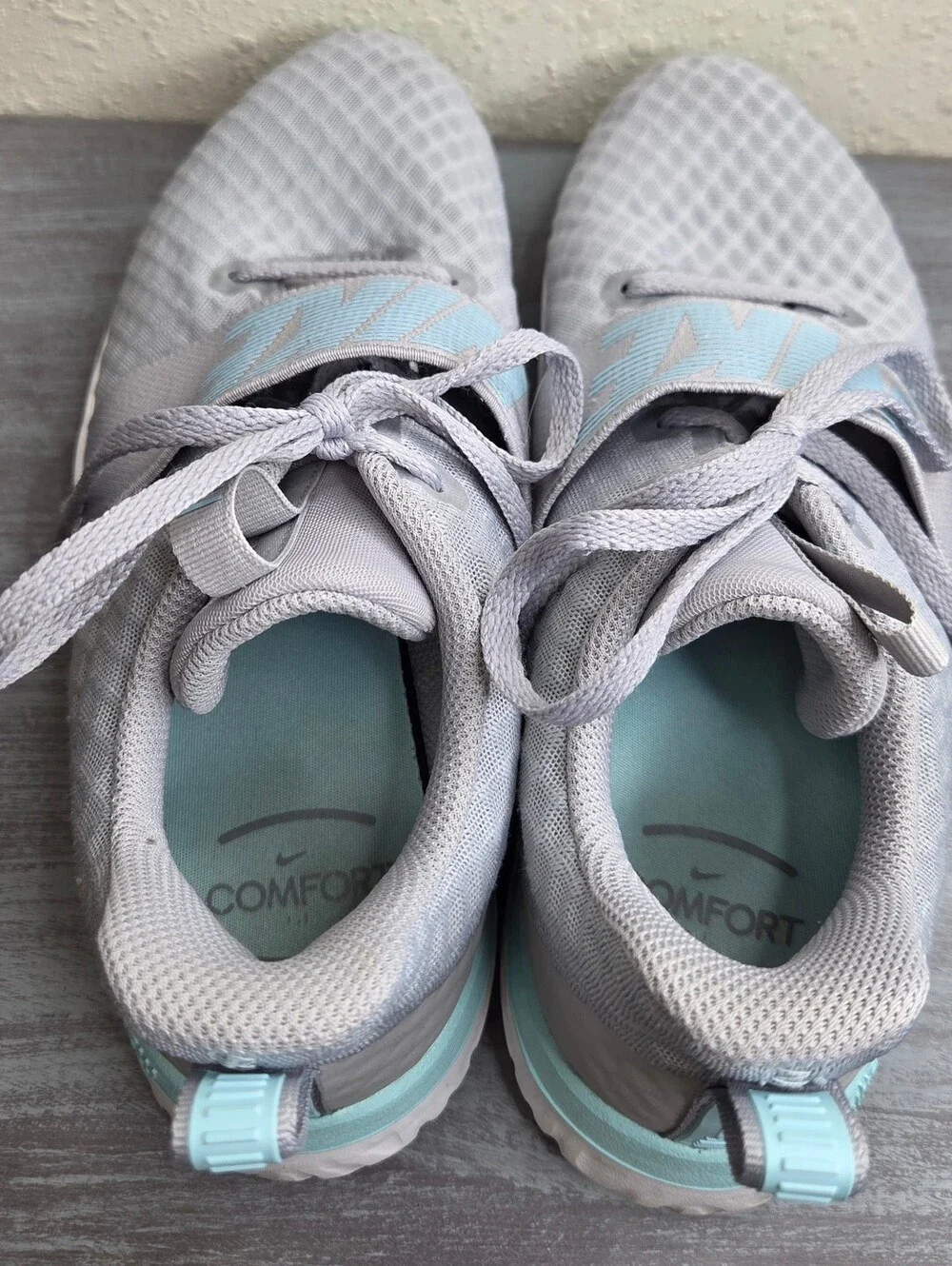Nike Women's Grey Training Shoes with Light Blue Accents Size 9.5